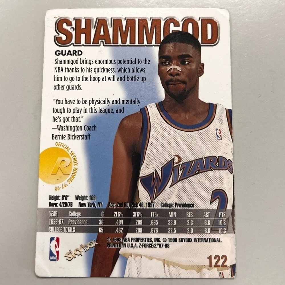 1997-98 SkyBox Z-Force God Shammgod #122 Washington Wizards Collector Card